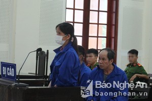 Lữ Thị Thanh và các bị cáo tại phiên tòa.